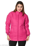 Pink nylon quilted hoody jacket for women, features pockets and zip closure