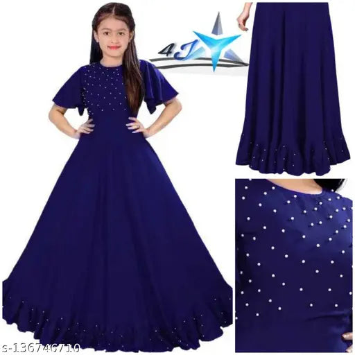Rayon ethnic gown for girls, solid pattern in various sizes from 7-8 to 14-15 years, made in India