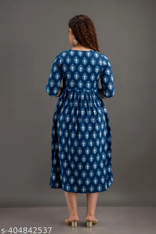 Rayon long Anarkali kurta with printed combo, three-quarter sleeves, women's ethnic fashion from India