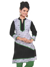 Green & Black Women's Cotton Kurti(L), breathable 3/4 sleeve, mandarin collar - fashion forward style for women