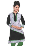 Green & Black Women's Cotton Kurti(L), breathable 3/4 sleeve, mandarin collar - fashion forward style for women