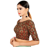 Black red brocade and inner-cotton padded blouse for women, full stitched style