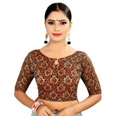 Black and red brocade inner-coton padded blouse for women, full stitch detail