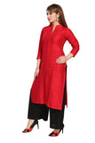 Red silk straight kurti, 3/4th sleeve, self-pattern design for casual or party wear (color variation possible)