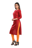 Maroon rayon straight kurti with 3/4th sleeves, casual and party wear for women