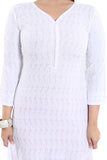 White rayon embroidered straight kurti for women, 3/4th sleeve, casual or party wear