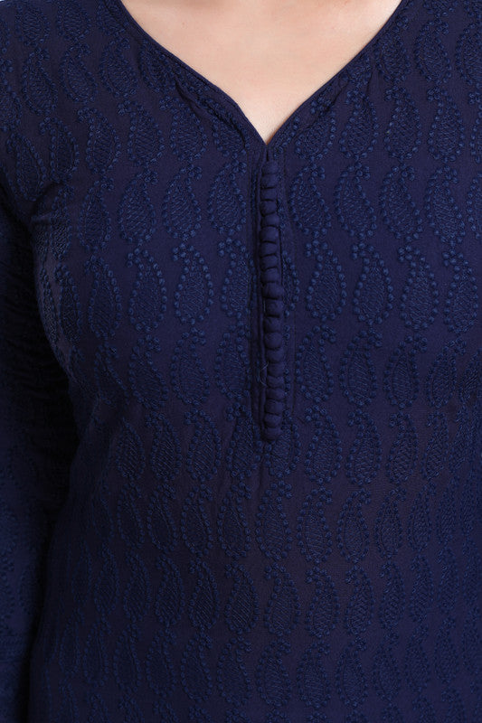Navy Blue Rayon embroidered straight kurti, casual & party wear for women