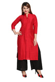 Red silk straight kurti for women with 3/4th sleeves, ideal for casual or party occasions