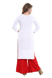 White rayon embroidered straight kurti for women, 3/4th sleeve, casual or party occasion