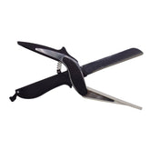 Assorted color Clever Cutter 2-in-1 food chopper, slicer & dicer for vegetables and fruits, perfect for camping, BBQ, picnics. Ergonomic design with detachable knife, bottle opener, and peeler