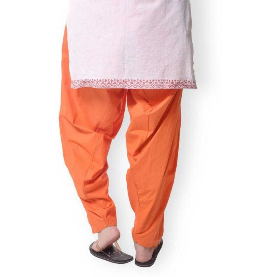 Orange solid cotton Patiyala for casual & party wear, soft hand wash or machine-washable