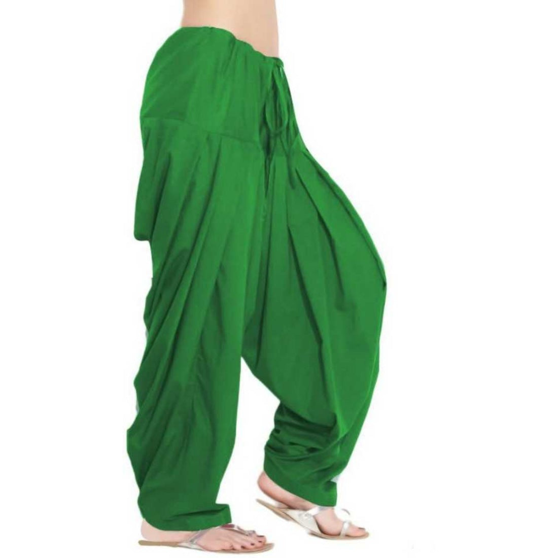 Green solid cotton Patiyala for women's casual & party wear, machine-washable