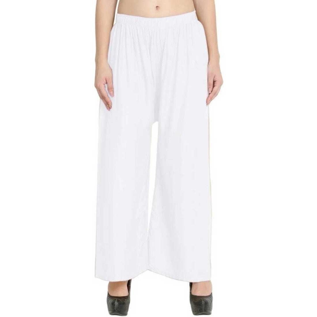 White rayon palazzo pants, solid cotton for casual & party wear