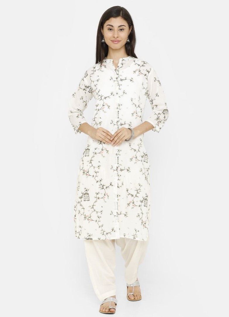 Half White Solid Cotton Women's Patiyala, casual & party wear on mannequin