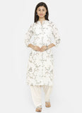 Half White Solid Cotton Women's Patiyala, casual & party wear on mannequin