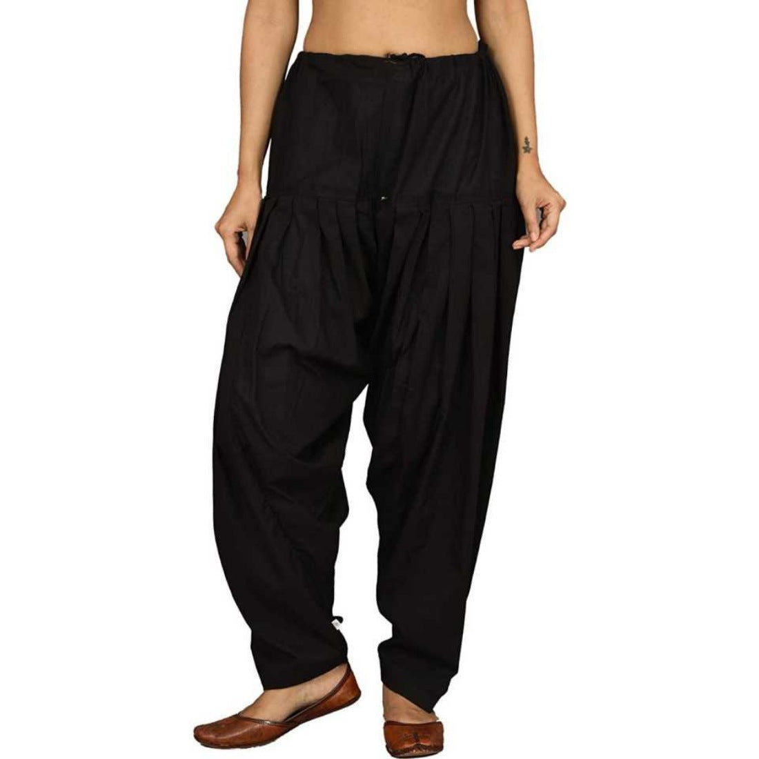 Black solid cotton Patiala for casual & party wear, regular fit women's clothing