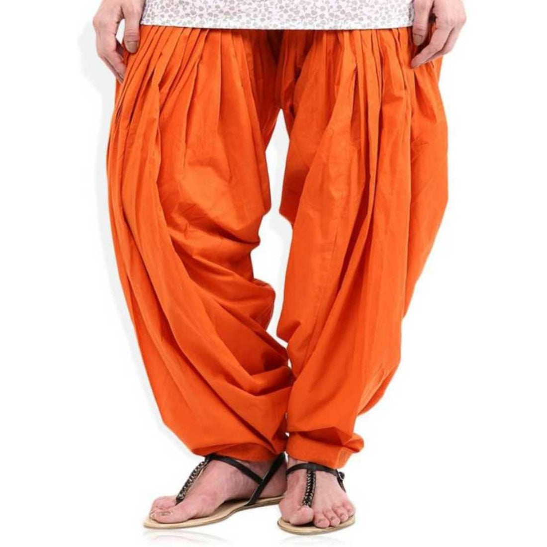 Orange solid cotton Patiala for casual & party wear, machine-washable