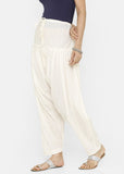 Half White Solid Cotton Women's Patiyala for casual & party wear, machine-washable