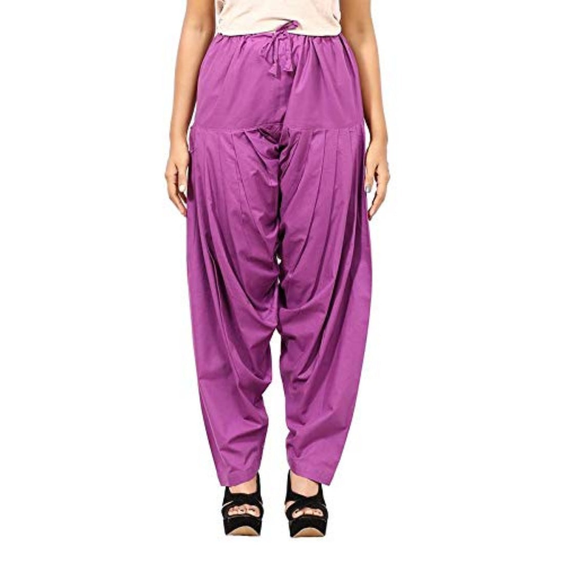 Violet solid cotton Patiala for casual & party wear, soft hand wash or machine-washable