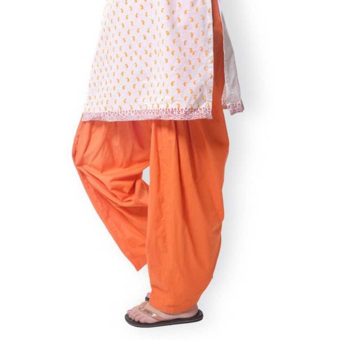 Orange solid cotton Patiyala for casual & party wear, machine-washable