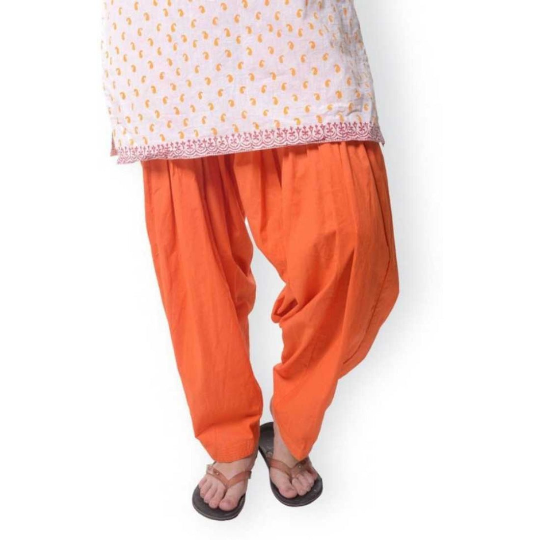 Orange solid cotton Patiyala for casual & party wear, soft hand wash or machine-washable