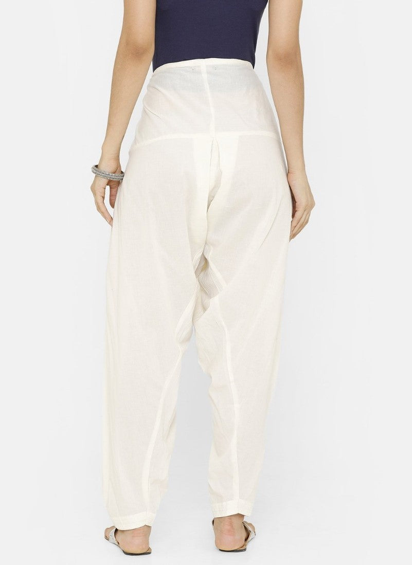 Half White Solid Cotton Women's Patiyala, casual & party wear on mannequin