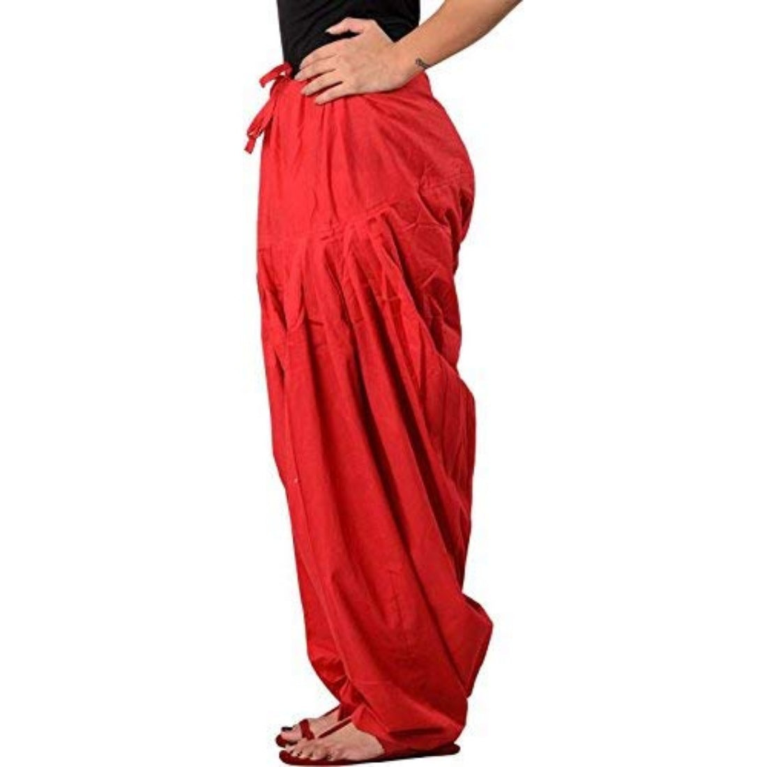 Red solid cotton Patiala for casual & party wear, machine-washable