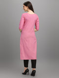 Women's pink cotton straight kurti for casual, festive wear, featuring round neck design