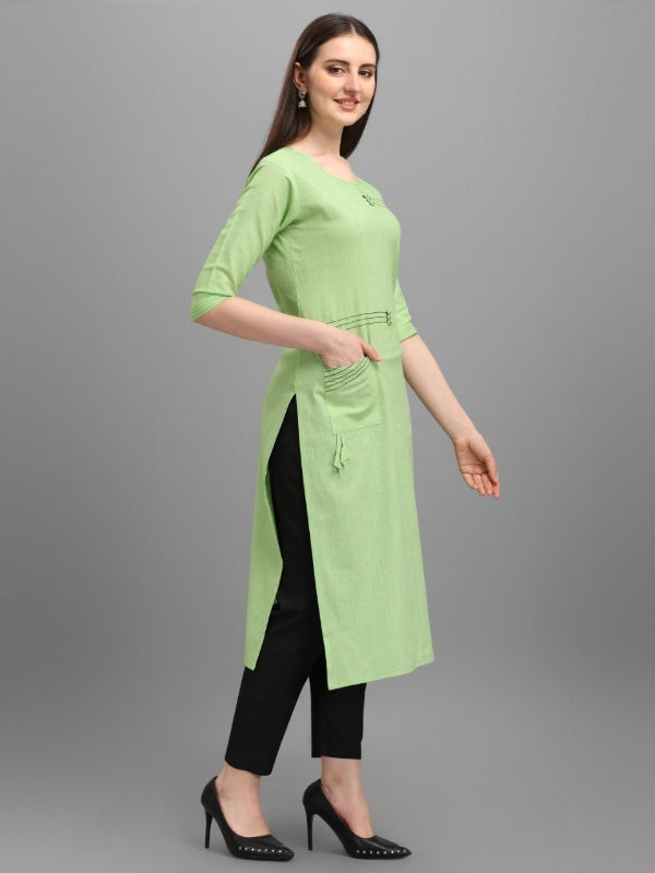 Pista cotton straight kurti for women - casual, festive wear with round neck
