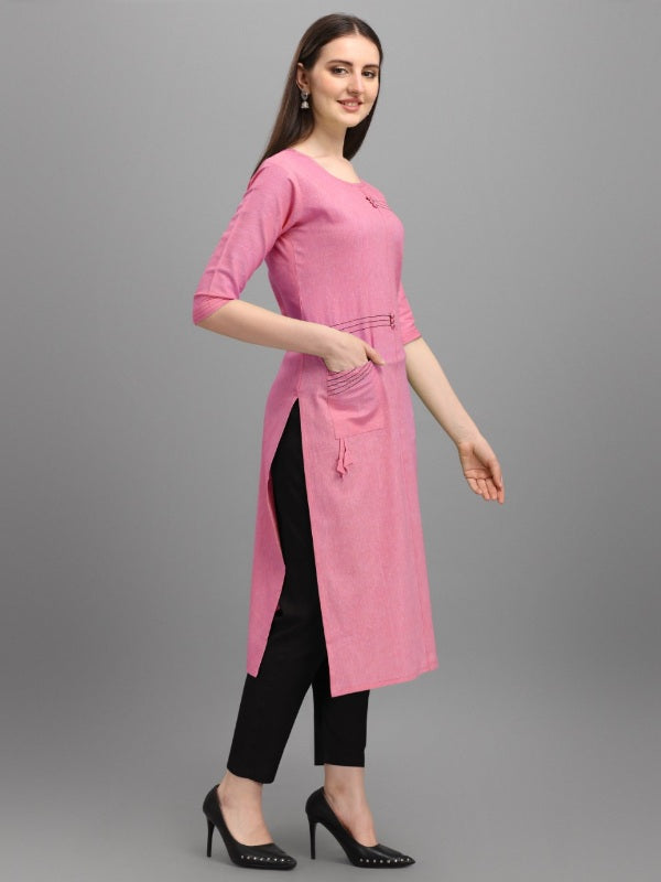 Pink cotton straight kurti for women's casual, festive wear