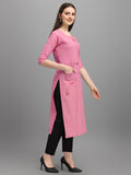 Pink cotton straight kurti for women's casual, festive wear