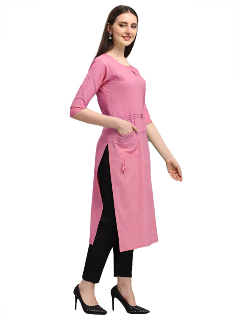 Pink cotton straight kurti for women's casual and festive wear