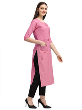 Pink cotton straight kurti for women's casual and festive wear