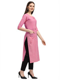 Pink cotton straight kurti for women's casual and festive wear