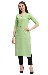 Cotton straight kurti Pista, women's casual/festive wear, round neck style
