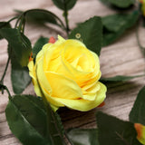 Yellow silk polyester artificial rose vine with green leaves for home party garden wall decoration