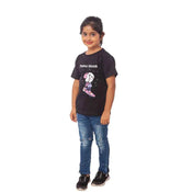 Girls cotton half-sleeve snowboard t-shirt black, ideal for winter sports on snowy slopes