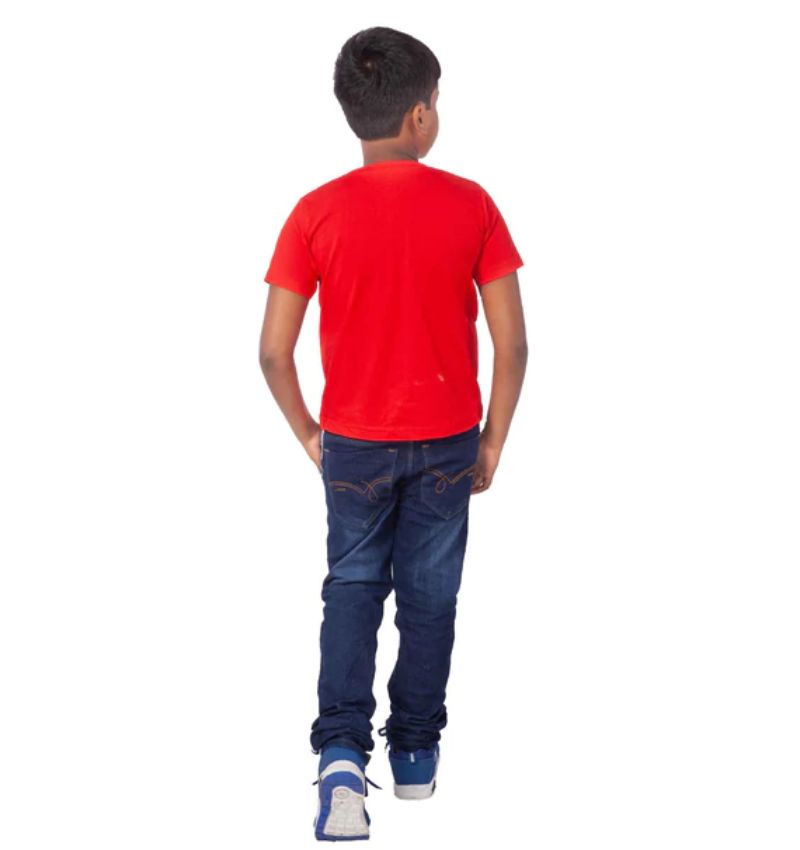 Red cotton half sleeve t-shirt for boys, cool design on front