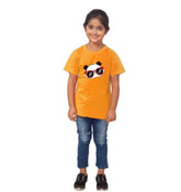 Girls cotton mustard panda half sleeve T-shirt (round neck) on model