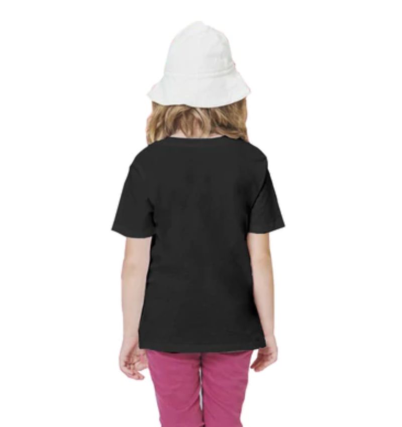 Girls cotton half-sleeve Rowdy baby tee (black) - black round neck t-shirt for girls, casual wear on model