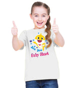 Girls cotton baby Shark half sleeve T-shirt white, adorable ocean-themed clothing for kids playtime