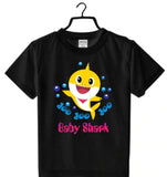 Girls cotton black baby shark half sleeve t-shirt, round neck design for little girls