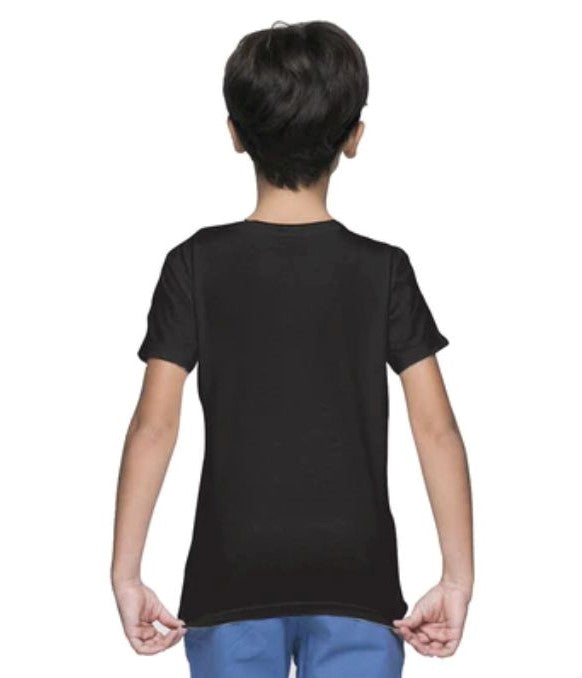 Boys black cotton half-sleeve T-shirt, comfortable casual wear for young boys