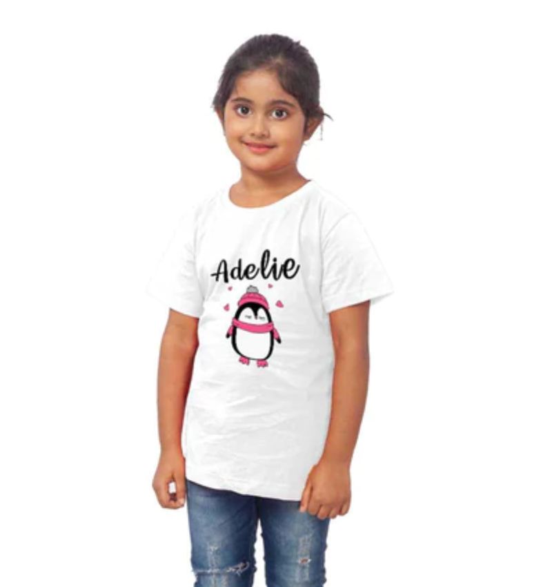 Girls cotton Adelie half sleeve T-shirt white, casual wear for girls with round neckline