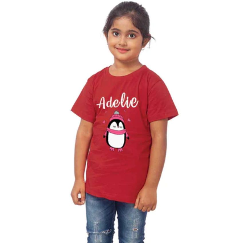 Maroon cotton girls half-sleeve Adelie t-shirt, soft casual wear