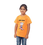 Girls cotton half-sleeve snowboard t-shirt (mustard), vibrant yellow on active girl