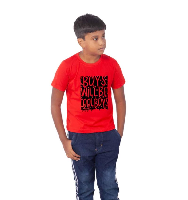 Red cotton half sleeve t-shirt for boys, casual and comfortable wear