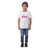 Girls cotton half-sleeve princess T-shirt (white) on white background