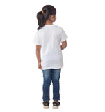White cotton tribal half-sleeve t-shirt for girls, vibrant design on round neck