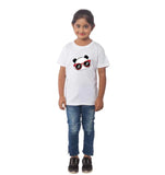 White cotton girls panda glass half-sleeve t-shirt, casual fashion for young females